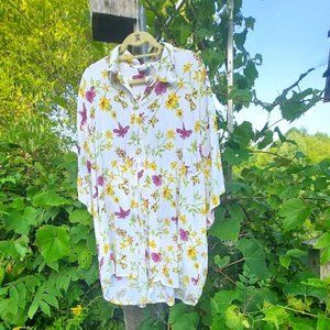 Anna Ocean Womens Floral Design Button Down Collar White Top - Plus Size 3X NWOT